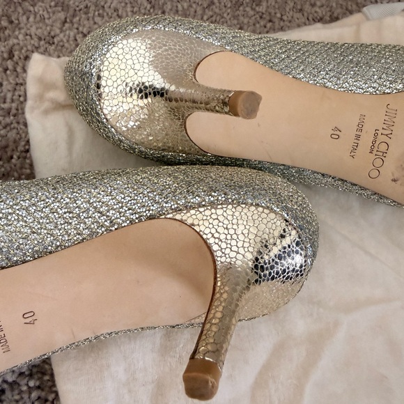 Jimmy Choo Glitter Peep Toe Heels - Picture 6 of 9